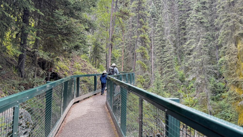 Pasarela del primer tramo del Johnston Canyon hacia las Lower Falls, sobre el río