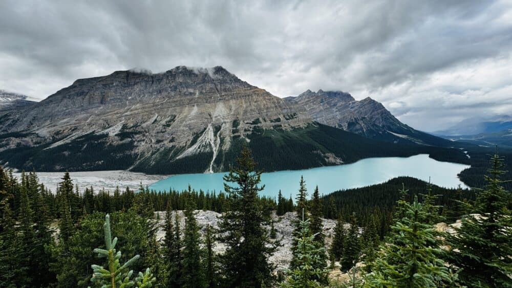 Lago glaciar Peyto en la Icefield Parkway, Canadá