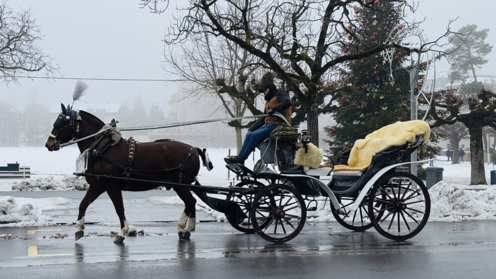 Carruaje de caballos en Interlaken en invierno